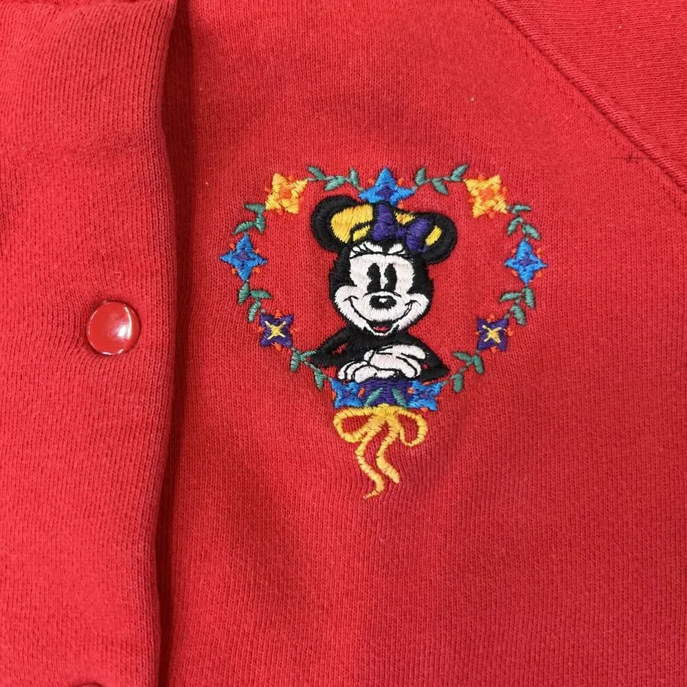 Vtg Disney Store Minnie Mouse Sweatshirt Jacket Snap Front Red Size 18m Embrd.